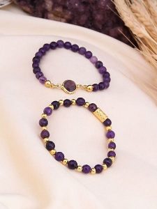 L'Atelier de Gaia Pozłacane bransoletki (2 szt.) z ametystem rozmiar: onesize. Różowe bransoletki L'Atelier de Gaia, z ametystem, pozłacane. Za 109,95 zł.