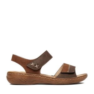 Sandały Rieker. Brązowe sandały Rieker, bez wzorów, bez obcasa, na płaskiej podeszwie, bez zapięcia. Za 289,99 zł.