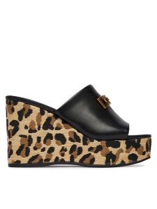 Guess Klapki FLJE3V ELE04 Czarny. Czarne klapki Guess, z aplikacjami, ze skóry, bez obcasa. Za 494,99 zł.