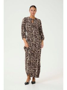Kaffe Sukienka w kolorze beżowo-czarno-brązowym rozmiar: 42. Brązowe sukienki Kaffe, na imprezę, s, bez wzorów, z wiskozy, klasyczne, bez kołnierzyka, bez ramiączek, maxi. Za 109,52 zł.