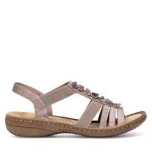 Sandały Rieker. Czerwone sandały Rieker, bez wzorów, bez obcasa, na płaskiej podeszwie, bez zapięcia. Za 289,99 zł.