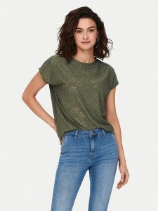ONLY Bluzka Smilla 15231005 Zielony Regular Fit. Zielone bluzki ONLY, m, bez wzorów, z syntetyku, bez kołnierzyka, bez ramiączek. Za 59,99 zł.