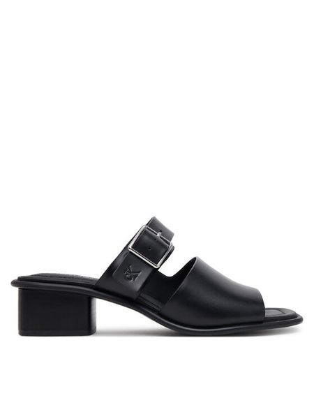 Calvin Klein Jeans Klapki Heel Square Mg Buckle Lth YW0YW01701 Czarny. Czarne klapki Calvin Klein Jeans, bez wzorów, z jeansu, bez obcasa. Za 259,99 zł.