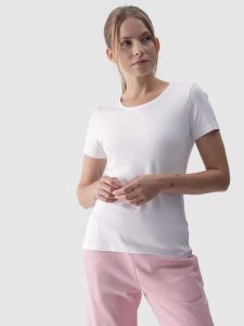 4F T-shirt slim gładki damski - biały XL. Białe t-shirty 4f, xl, bez wzorów, z bawełny, bez kołnierzyka, bez ramiączek. W wyprzedaży za 29,99 zł.