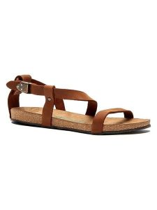 Comfortfusse Skórzane sandały w kolorze jasnobrązowym rozmiar: 39. Brązowe sandały Comfortfüße, bez wzorów, ze skóry, z otwartym noskiem, bez obcasa, bez zapięcia. Za 217,99 zł.