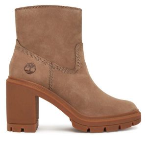 Botki Timberland. Brązowe botki Timberland, bez wzorów, bez obcasa, na słupku, bez zapięcia. Za 599,99 zł.