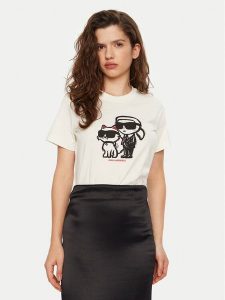 KARL LAGERFELD T-Shirt A1W17129 Écru Regular Fit. T-shirty KARL LAGERFELD, l, bez wzorów, z bawełny, bez kołnierzyka, bez ramiączek. Za 259,99 zł.