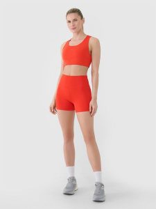 4F Legginsy krótkie treningowe damskie - czerwone XL. Czerwone legginsy 4f, bez wzorów, z dzianiny, z podwyższonym stanem, krótkie. Za 79,99 zł.