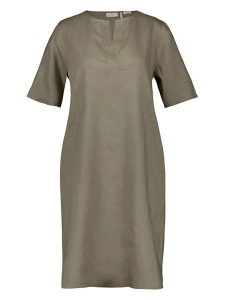 Gerry Weber Lniana sukienka w kolorze khaki rozmiar: 46. Brązowe sukienki Gerry Weber, na co dzień, bez wzorów, ze lnu, bez kołnierzyka, bez ramiączek, mini, proste. Za 162,87 zł.