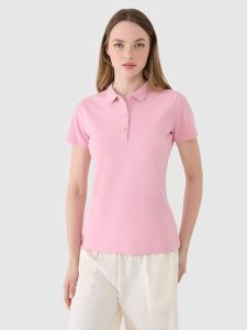 4F Koszulka polo slim damska - różowa S. Czerwone bluzki 4f, s, bez wzorów, z bawełny, klasyczne, bez kołnierzyka, bez ramiączek. Za 89,99 zł.
