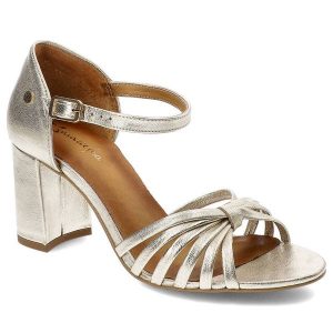 Złote Sandały Maciejka Eleganckie Skórzane Buty. Żółte sandały Maciejka, bez wzorów, ze skóry, bez obcasa, na obcasie, bez zapięcia. Za 379,00 zł.