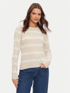 Tommy Hilfiger Sweter WW0WW44161 Beżowy Regular Fit. Brązowe swetry klasyczne TOMMY HILFIGER, xl, z wełny, bez kołnierzyka. Za 299,99 zł.