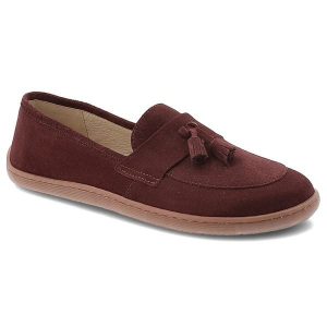 Bordowe Mokasyny Z Frędzlami Armodo Damskie Obuwie Barefoot. Czerwone półbuty Armodo, bez wzorów, bez obcasa, bez zapięcia. Za 314,99 zł.