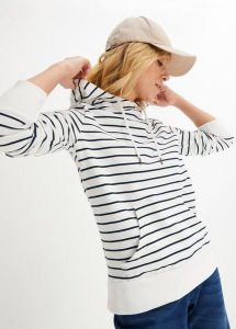Bluza z kapturem z mieszanki bawełny. Białe bluzy bonprix, bez wzorów, z bawełny, z kapturem. Za 109,99 zł.
