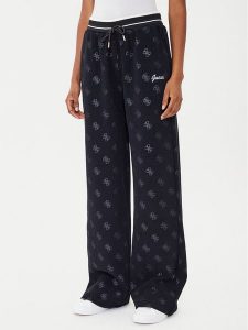 Guess Spodnie dresowe V5BB00 K1902 Czarny Wide Leg. Czarne spodnie dresowe Guess, xl, z aplikacjami, z dresówki. Za 269,99 zł.