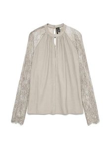 Vero Moda Bluzka w kolorze beżowym rozmiar: XL. Brązowe bluzki Vero Moda, xl, bez wzorów, z koronki, bez kołnierzyka, bez ramiączek. Za 70,24 zł.