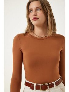 Happiness Istanbul Koszulka w kolorze karmelowym rozmiar: 40. Brązowe bluzki Happiness Istanbul, bez wzorów, bez kołnierzyka, bez ramiączek. Za 56,53 zł.