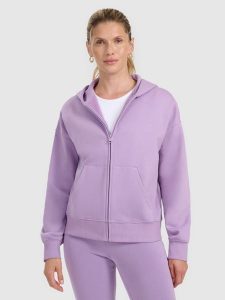 4F Bluza dresowa rozpinana z kapturem damska - fioletowa S. Fioletowe bluzy 4f, s, bez wzorów, z dresówki, z kapturem. Za 169,99 zł.