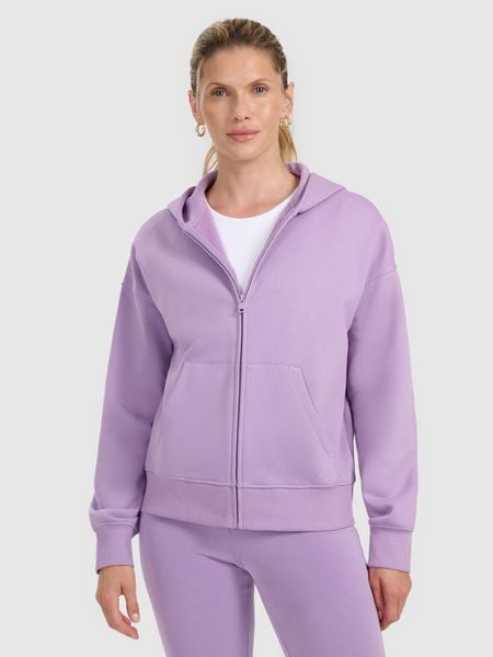 4F Bluza dresowa rozpinana z kapturem damska - fioletowa S. Fioletowe bluzy 4f, s, bez wzorów, z dresówki, z kapturem. Za 169,99 zł.