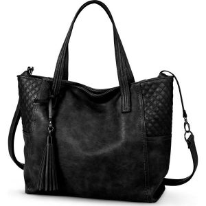 Torebka shopper ze stebnowanym przeszyciem i chwostem bonprix czarny. Czarne torebki klasyczne marki bonprix. Za 119,99 zł.