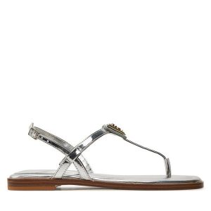 Sandały Guess. Szare sandały Guess, z aplikacjami, bez obcasa, na płaskiej podeszwie, bez zapięcia. Za 499,99 zł.