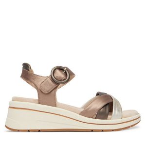 Sandały Caprice. Brązowe sandały Caprice, bez wzorów, bez obcasa, na koturnie, bez zapięcia. Za 399,99 zł.