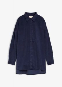 Koszula sztruksowa oversize. Niebieskie koszule bonprix, bez wzorów, z bawełny, bez kołnierzyka, bez ramiączek. Za 99,99 zł.