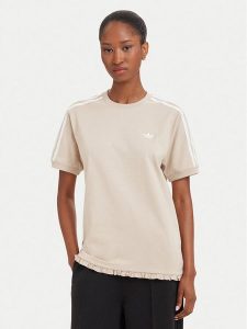 Adidas T-Shirt Pleated 3S LG4315 Beżowy Regular Fit. Brązowe t-shirty ADIDAS, s, bez wzorów, z bawełny, bez kołnierzyka, bez ramiączek. Za 179,99 zł.