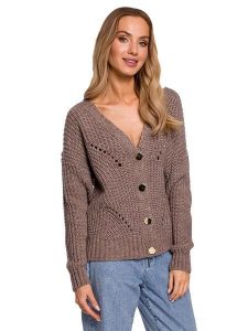 Made of emotion Kardigan w kolorze jasnobrązowym rozmiar: L/XL. Brązowe swetry oversize Made Of Emotion, l, bez wzorów, ze splotem, bez ramiączek. Za 149,31 zł.