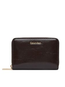 Calvin Klein Portfel Foil Glossy Square Zip Around LV04F1201G Brązowy. Brązowe portfele Calvin Klein, bez wzorów, ze skóry. Za 249,99 zł.
