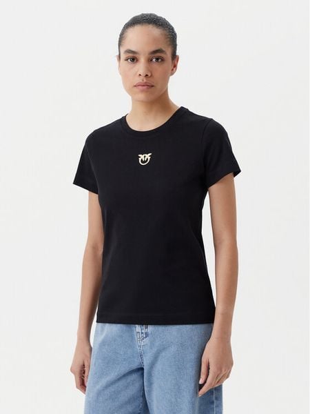 PINKO T-Shirt Bussolotto 100355 A2OD Czarny Regular Fit. Czarne t-shirty Pinko, l, bez wzorów, z bawełny, bez kołnierzyka, bez ramiączek. Za 209,99 zł.