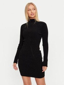 Guess Sukienka dzianinowa Keily W4BK27 Z3JE0 Czarny Regular Fit. Czarne kombinezony Guess, xl, z aplikacjami, z dzianiny, bez kołnierzyka, bez ramiączek. Za 299,99 zł.