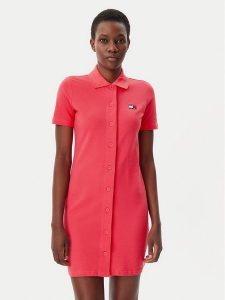 Tommy Jeans Sukienka codzienna Badge DW0DW20302 Różowy Regular Fit. Czerwone kombinezony Tommy Jeans, xxs, bez wzorów, z bawełny, bez kołnierzyka, bez ramiączek. Za 229,99 zł.