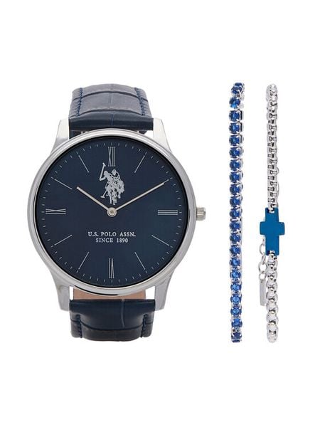 U.S. Polo Assn. Zestaw zegarek i bransoletka USP6453TW Granatowy. Niebieskie, analogowe zegarki U.S. Polo Assn. Za 549,99 zł.