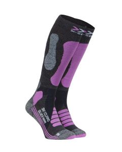Skarpety X-SOCKS SKI TOURING SILVER 4.0 Purple Grey. Fioletowe skarpetki X-Socks, bez wzorów, ze skóry. Za 90,00 zł.