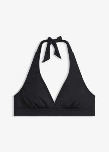 Biustonosz bikini z dekoltem typu halter w serek. Fioletowe bikini bonprix, bez wzorów. Za 77,99 zł.