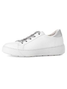 Gabor Skórzane sneakersy w kolorze srebrno-białym rozmiar: 38. Białe trampki Gabor, bez wzorów, ze skóry, bez zapięcia. Za 206,91 zł.