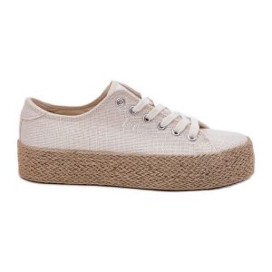 Trampki Damskie Na Platformie Z Plecionką Lee Cooper LCW-25-02-3284 Jasnobeżowe beżowy. Brązowe trampki bez wzorów, bez zapięcia. Za 211,39 zł.
