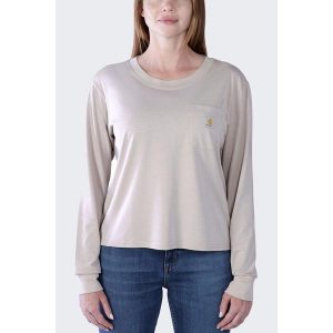 Koszulka bawełniana damska z długim rękawem Carhartt Lightweight Pocket. Brązowe bluzki CARHARTT, xs, bez wzorów, z bawełny, sportowe, bez kołnierzyka, bez ramiączek. Za 159,99 zł.