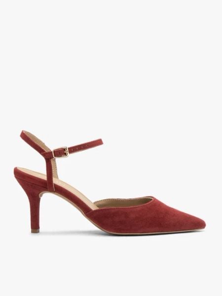 Bordowe czółenka slingback bez pięty. Czerwone czółenka Brawo sp. z o.o., bez wzorów, z gumy, bez obcasa, na szpilce, bez zapięcia. W wyprzedaży za 279,99 zł.