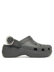 Crocs Klapki Classic Platform Buckle Clog 213230 Szary. Szare klapki Crocs, bez wzorów, z tworzywa sztucznego, bez obcasa. Za 299,99 zł.