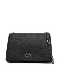 Calvin Klein Torebka Ck Medium Conv Chain Bag_Tex K60K613177 Czarny. Czarne torebki wieczorowe Calvin Klein, bez wzorów, ze skóry, bez dodatków. Za 349,99 zł.
