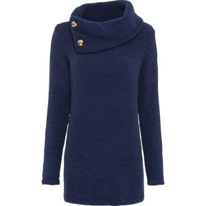 Długi sweter. Niebieskie długie swetry bonprix, bez kołnierzyka. Za 112,99 zł.