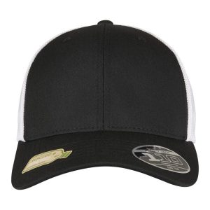 110 Dwukolorowa Czapka Z Daszkiem Z Recyklingu. Białe czapki FLEXFIT, bez wzorów. Za 104,99 zł.