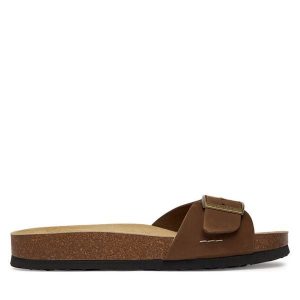 Klapki Josef Seibel. Brązowe klapki Josef Seibel, bez wzorów, bez obcasa. Za 349,99 zł.