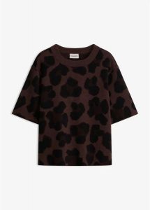 Sweter w żakardowy wzór. Brązowe swetry klasyczne bonprix, z żakardem, bez kołnierzyka. Za 129,99 zł.