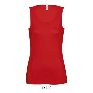 Damski tank top Sol's Jane. Czerwone topy SOL'S, s, bez wzorów, z bawełny, bez kołnierzyka, bez ramiączek. W wyprzedaży za 31,50 zł.