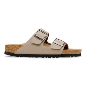 BIRKENSTOCK Arizona BFBC Gray Taupe Klapki damskie. Brązowe klapki Birkenstock, bez wzorów, z materiału, bez obcasa. Za 349,99 zł.