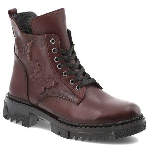 Bordowe Botki Artiker Modne Obuwie Damskie Z Motylkami. Czerwone botki ARTIKER, na jesień, bez wzorów, ze skóry, bez obcasa, bez zapięcia. Za 331,99 zł.