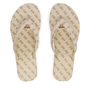 Japonki Guess. Brązowe klapki Guess, z aplikacjami, bez obcasa. Za 245,99 zł.